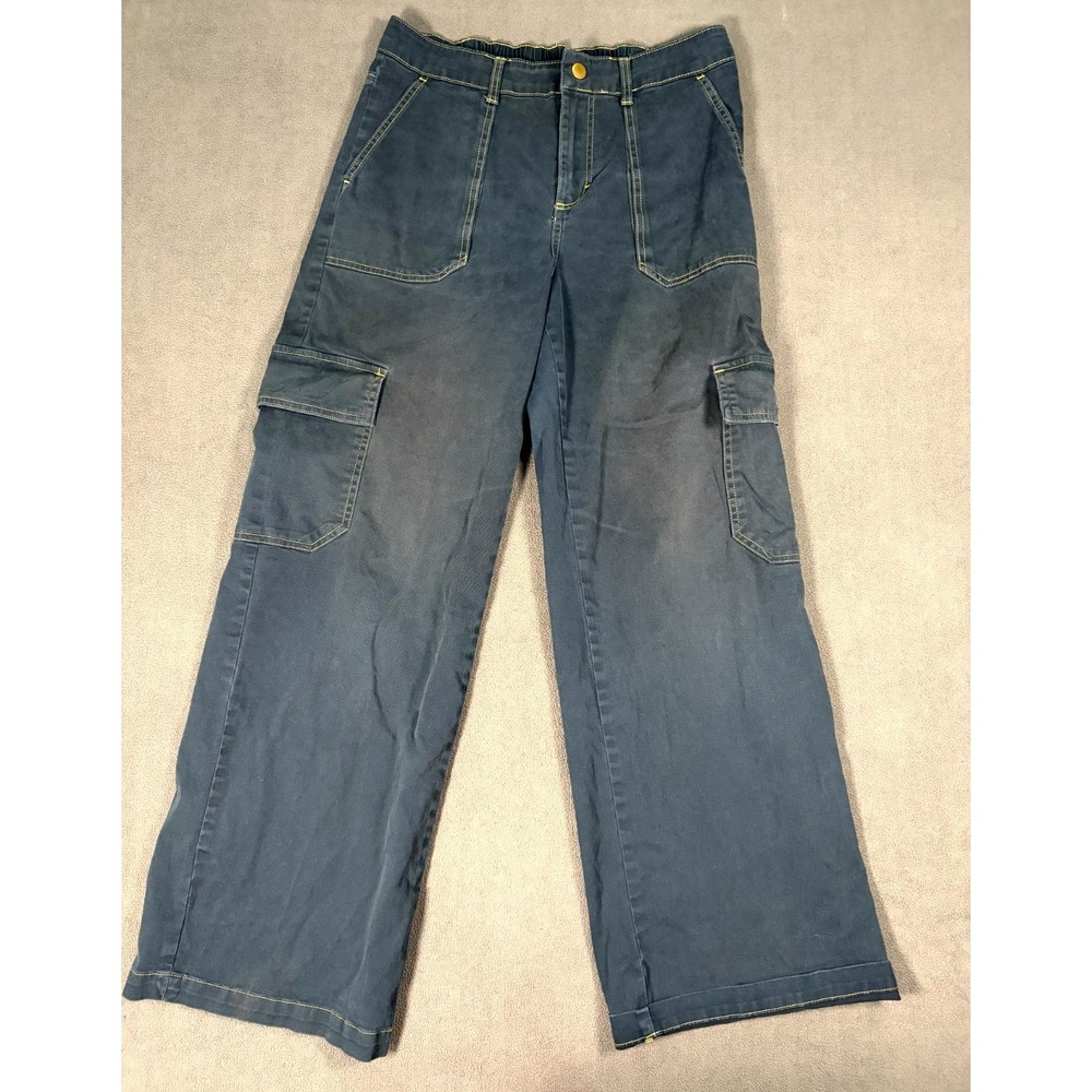 Wild Fable Cargo Pants Womens M Blue Cotton Utility Pockets Wide‎ Leg High Rise